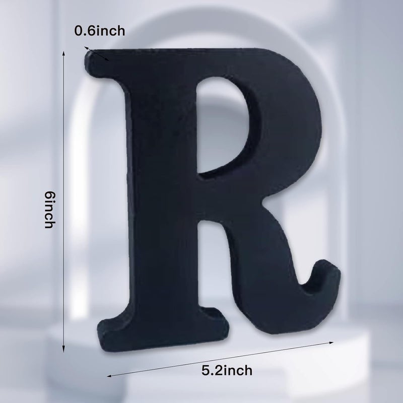AOCEAN 6 inch Black Wood Letters Unfinished Wood Letter for Wall Decorative Standing Letters Slices Sign Board Decoration for Craft Home Party Projects (R) - Image 2